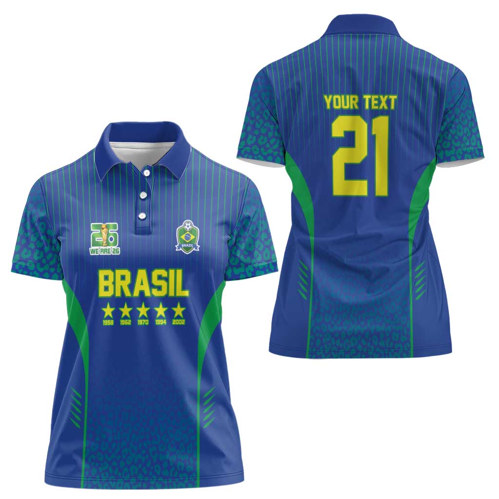 Custom Brazil World Football Legacy Women Polo Shirt 5 Times History Champions Blue Version - Wonder Print Shop