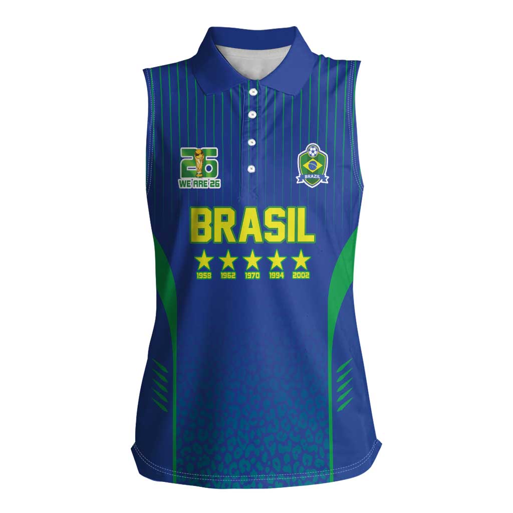 Custom Brazil World Football Legacy Women Sleeveless Polo Shirt 5 Times History Champions Blue Version - Wonder Print Shop
