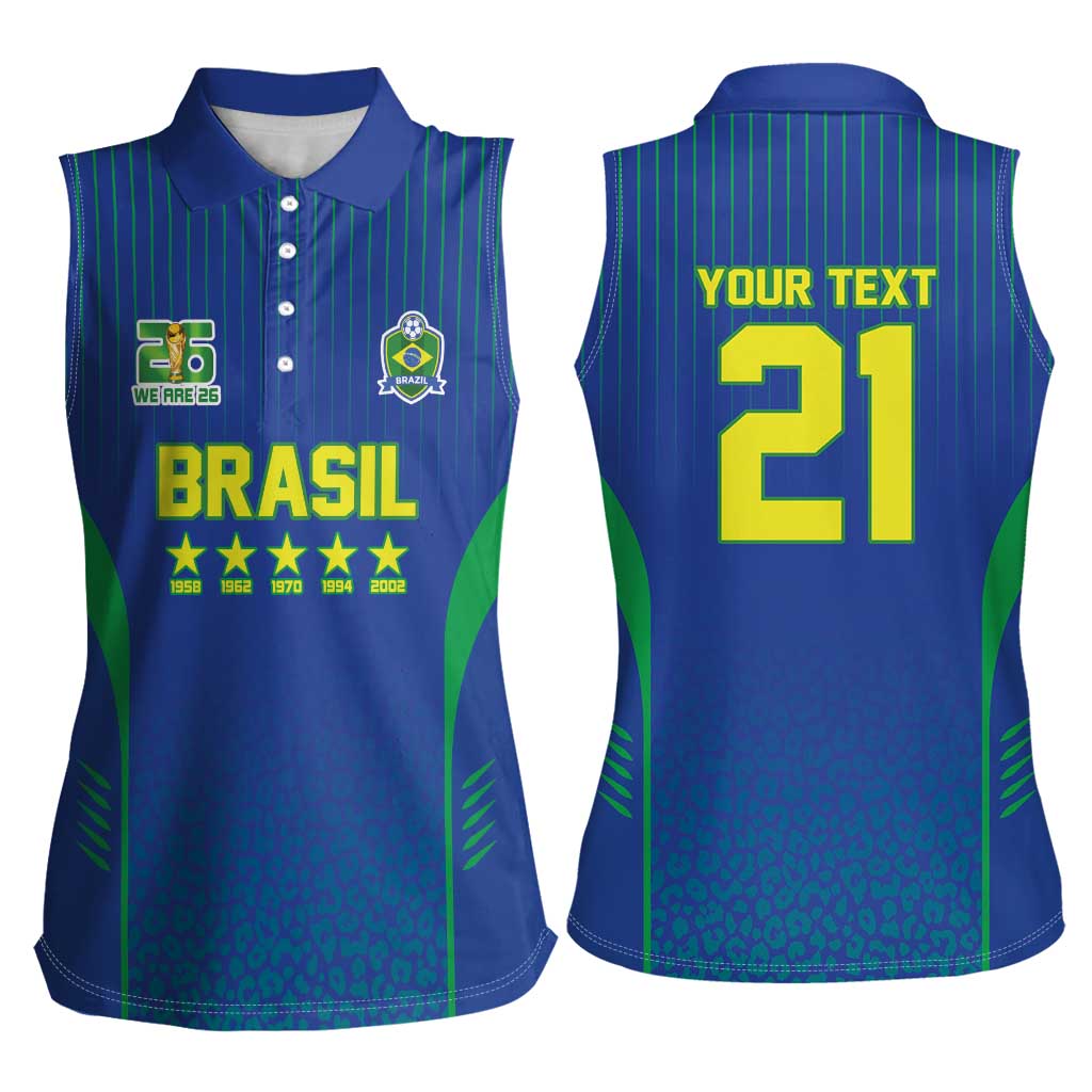 Custom Brazil World Football Legacy Women Sleeveless Polo Shirt 5 Times History Champions Blue Version - Wonder Print Shop