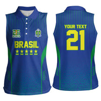 Custom Brazil World Football Legacy Women Sleeveless Polo Shirt 5 Times History Champions Blue Version - Wonder Print Shop