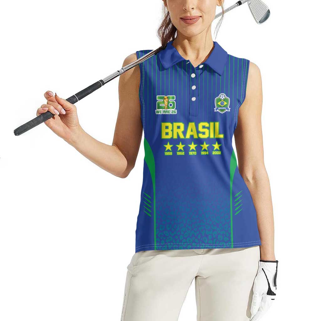 Custom Brazil World Football Legacy Women Sleeveless Polo Shirt 5 Times History Champions Blue Version - Wonder Print Shop