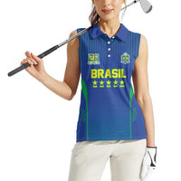 Custom Brazil World Football Legacy Women Sleeveless Polo Shirt 5 Times History Champions Blue Version - Wonder Print Shop
