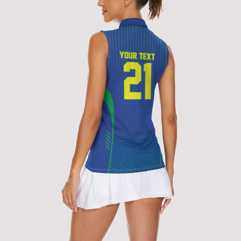 Custom Brazil World Football Legacy Women Sleeveless Polo Shirt 5 Times History Champions Blue Version - Wonder Print Shop