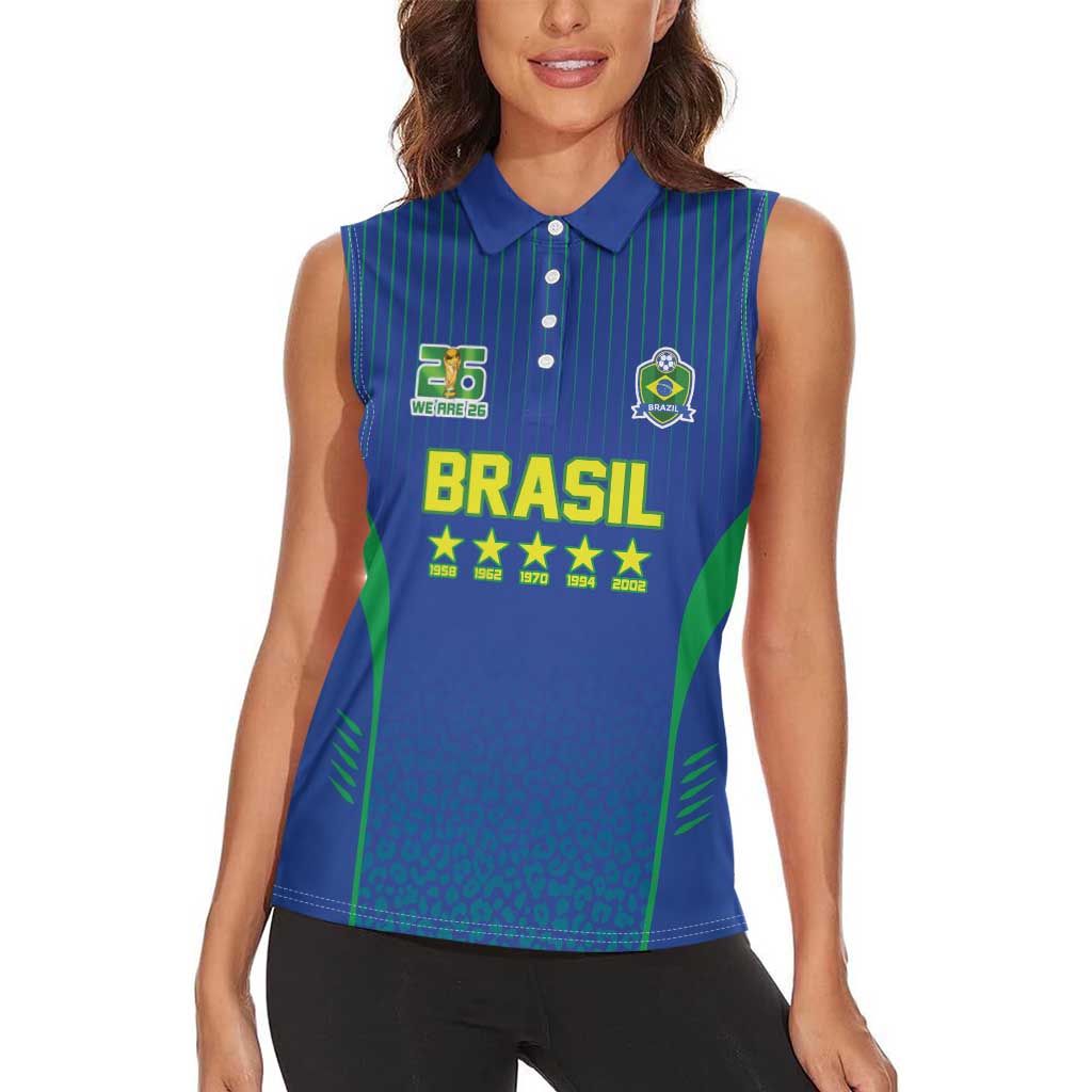 Custom Brazil World Football Legacy Women Sleeveless Polo Shirt 5 Times History Champions Blue Version - Wonder Print Shop