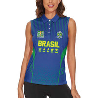 Custom Brazil World Football Legacy Women Sleeveless Polo Shirt 5 Times History Champions Blue Version - Wonder Print Shop