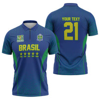 Custom Brazil World Football Legacy Zipper Polo Shirt 5 Times History Champions Blue Version - Wonder Print Shop