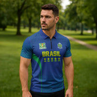 Custom Brazil World Football Legacy Zipper Polo Shirt 5 Times History Champions Blue Version - Wonder Print Shop