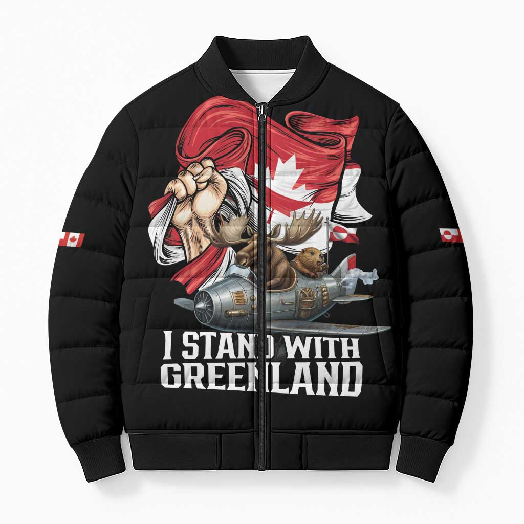 I Stand With Greenland Bomber Puffer Jacket Canadian Greenland Flag