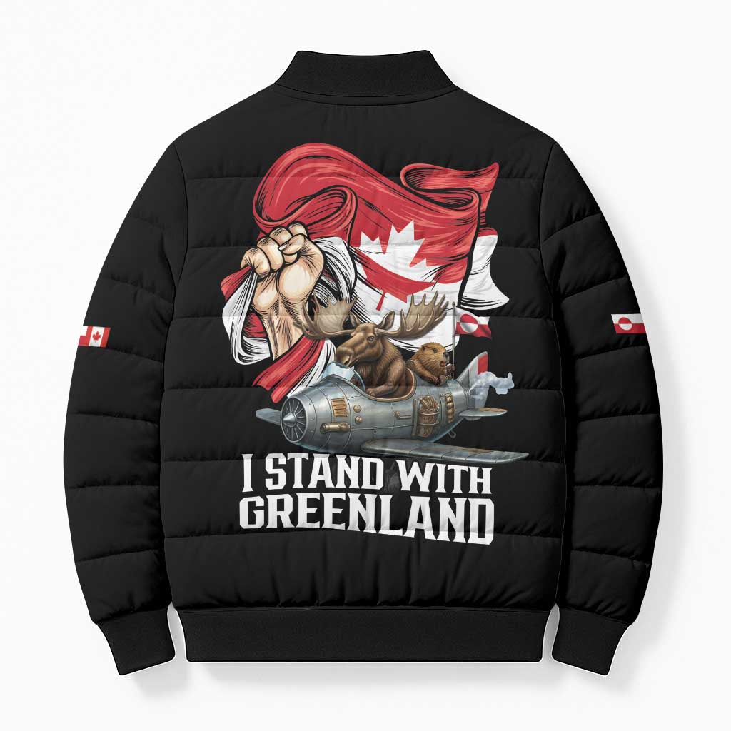 I Stand With Greenland Bomber Puffer Jacket Canadian Greenland Flag