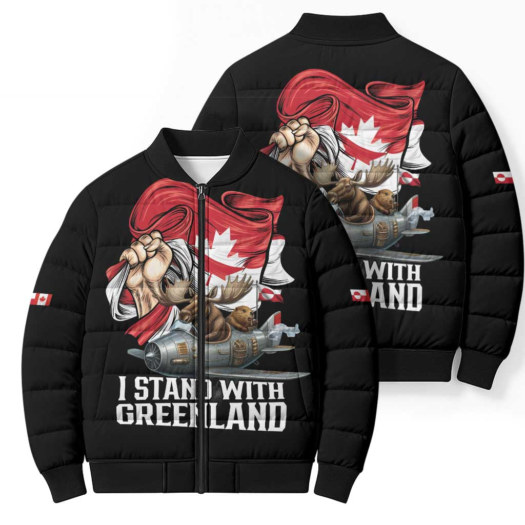 I Stand With Greenland Bomber Puffer Jacket Canadian Greenland Flag