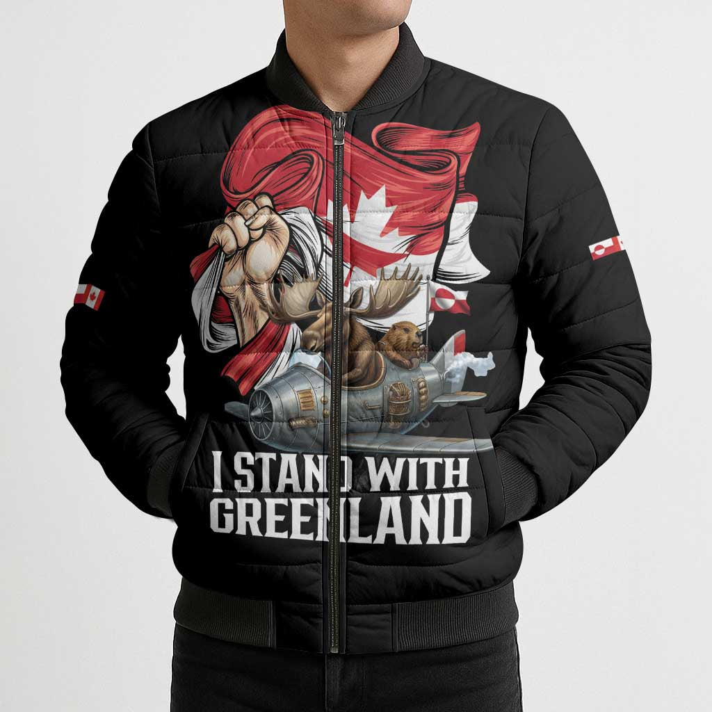 I Stand With Greenland Bomber Puffer Jacket Canadian Greenland Flag