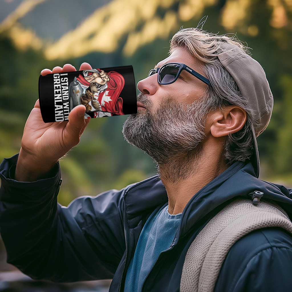 I Stand With Greenland 4 in 1 Can Cooler Tumbler Canadian Greenland Flag