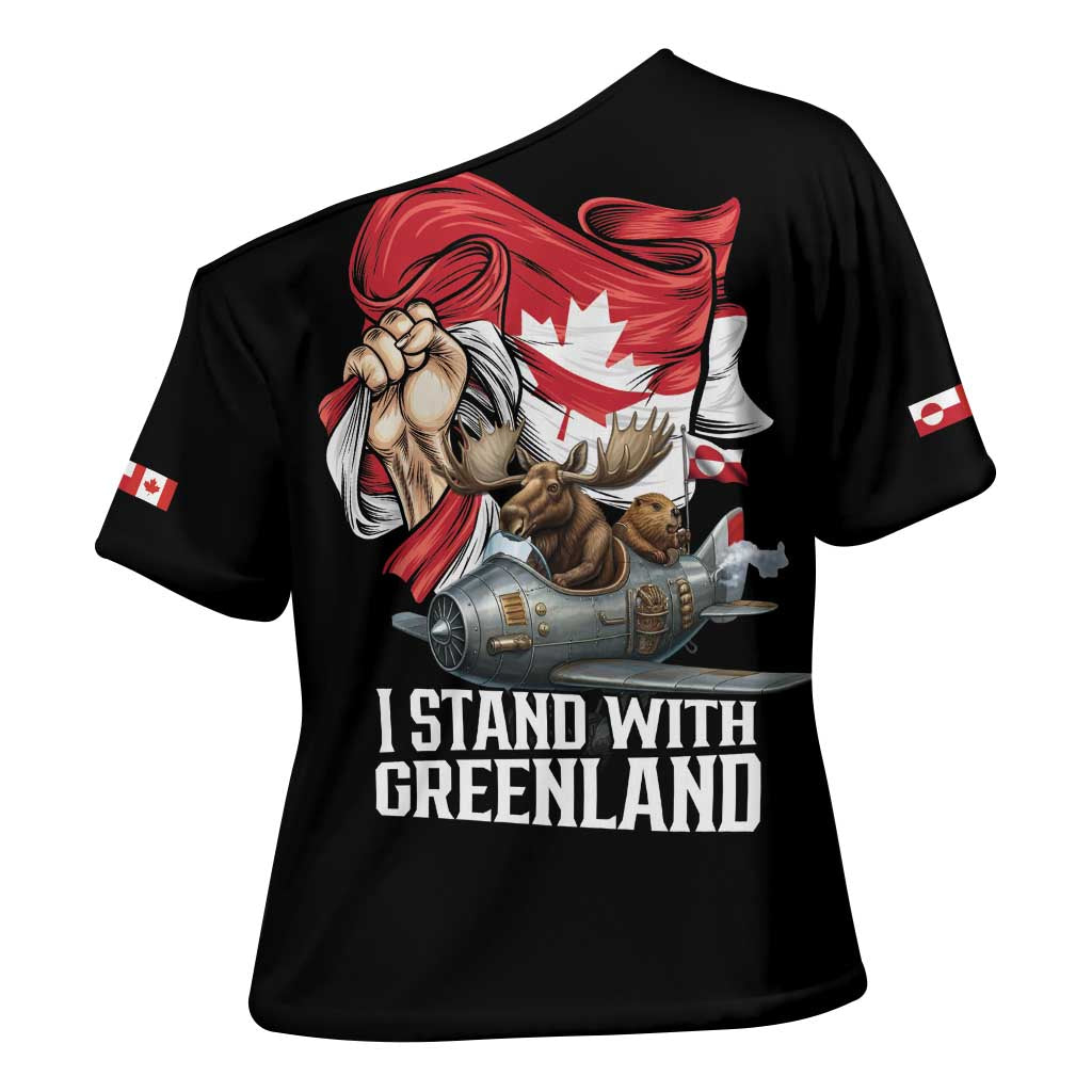 I Stand With Greenland Cross Shoulder Shirt Canadian Greenland Flag