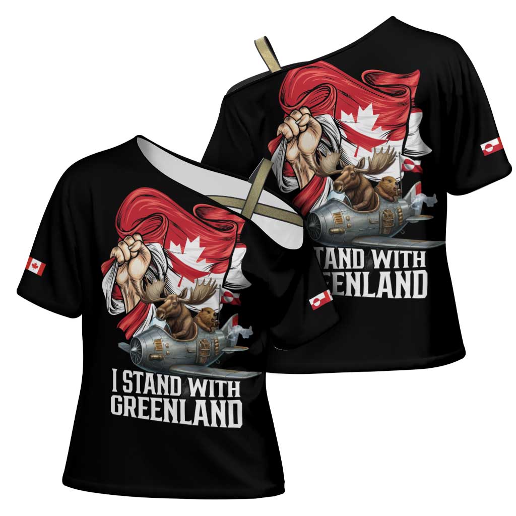 I Stand With Greenland Cross Shoulder Shirt Canadian Greenland Flag