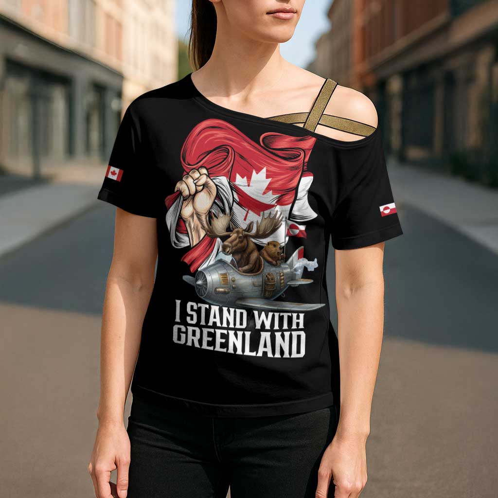 I Stand With Greenland Cross Shoulder Shirt Canadian Greenland Flag