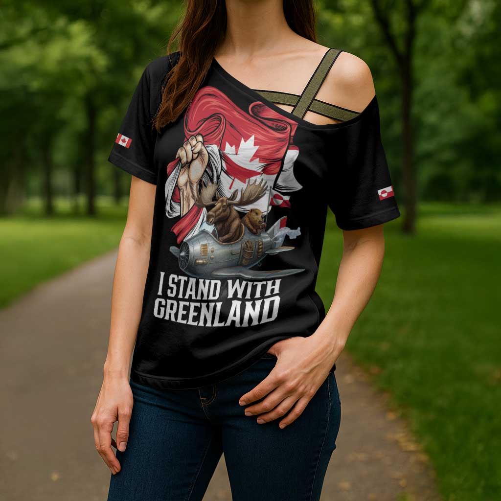I Stand With Greenland Cross Shoulder Shirt Canadian Greenland Flag
