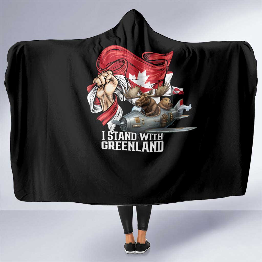 I Stand With Greenland Hooded Blanket Canadian Greenland Flag