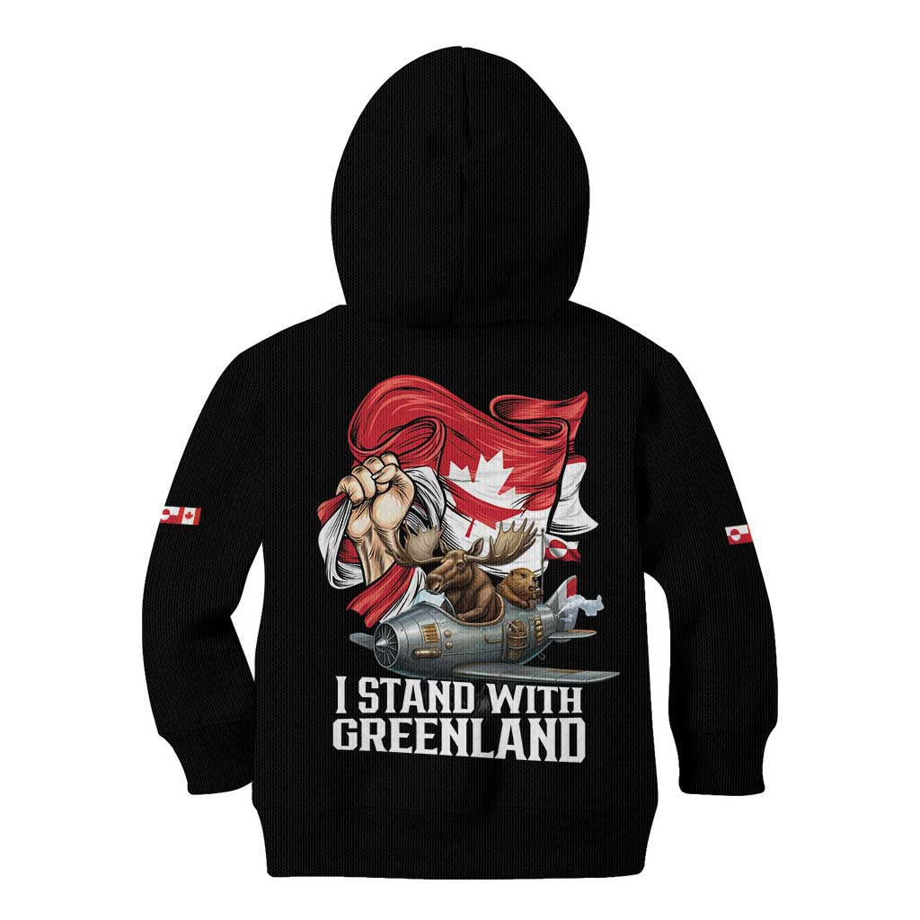 I Stand With Greenland Kid Hoodie Canadian Greenland Flag