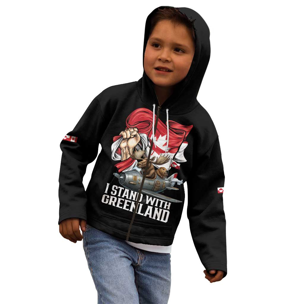 I Stand With Greenland Kid Hoodie Canadian Greenland Flag