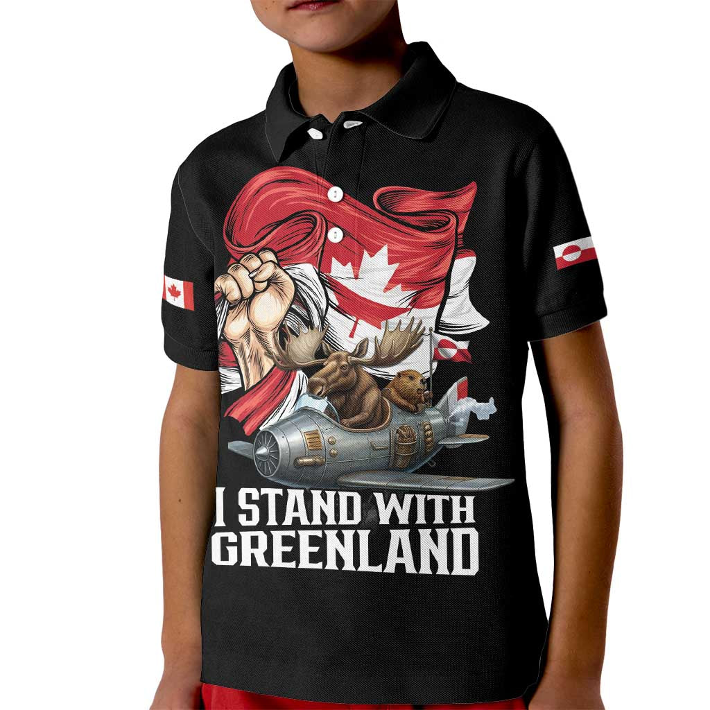 I Stand With Greenland Kid Polo Shirt Canadian Greenland Flag