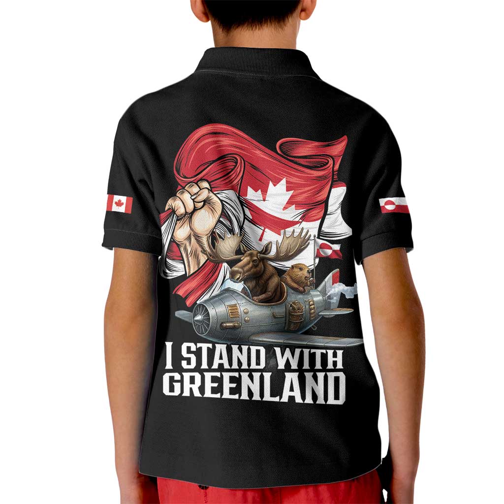I Stand With Greenland Kid Polo Shirt Canadian Greenland Flag