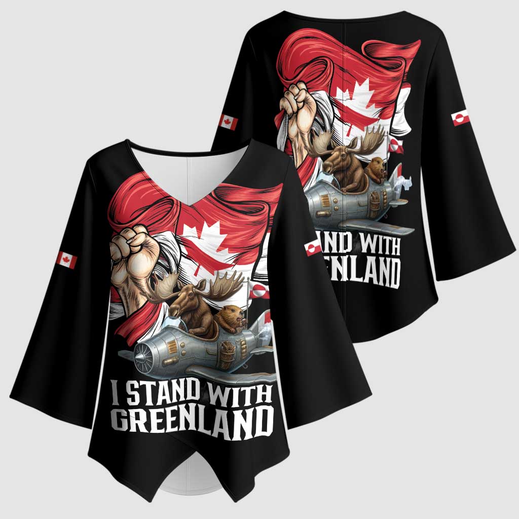 I Stand With Greenland Kimono Sleeve Blouse Canadian Greenland Flag