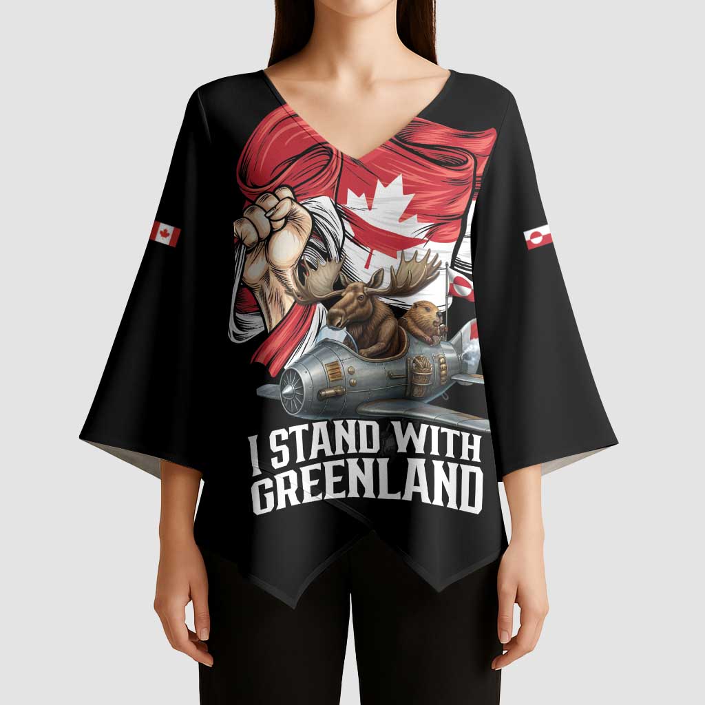 I Stand With Greenland Kimono Sleeve Blouse Canadian Greenland Flag