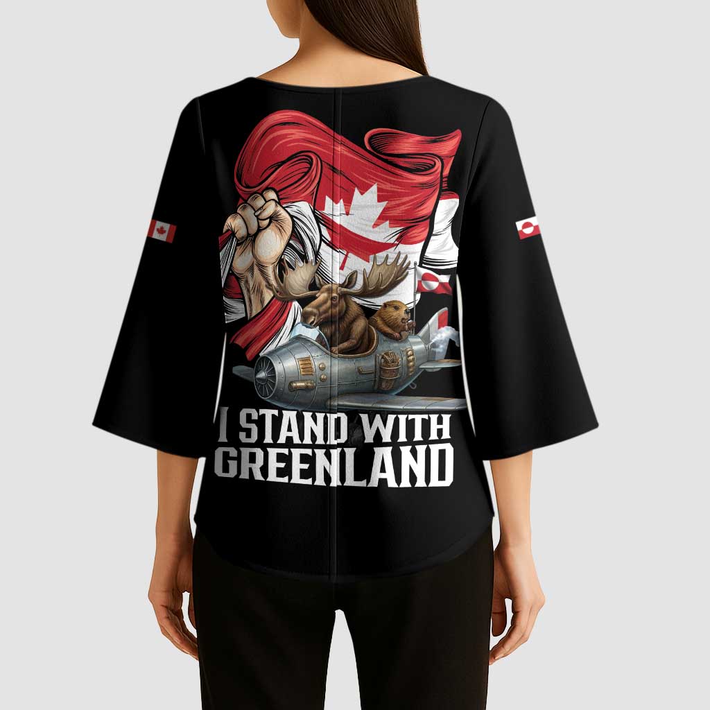 I Stand With Greenland Kimono Sleeve Blouse Canadian Greenland Flag
