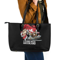 I Stand With Greenland Leather Tote Bag Canadian Greenland Flag
