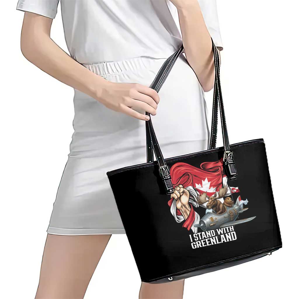 I Stand With Greenland Leather Tote Bag Canadian Greenland Flag