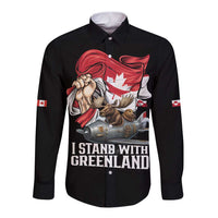 I Stand With Greenland Long Sleeve Button Shirt Canadian Greenland Flag