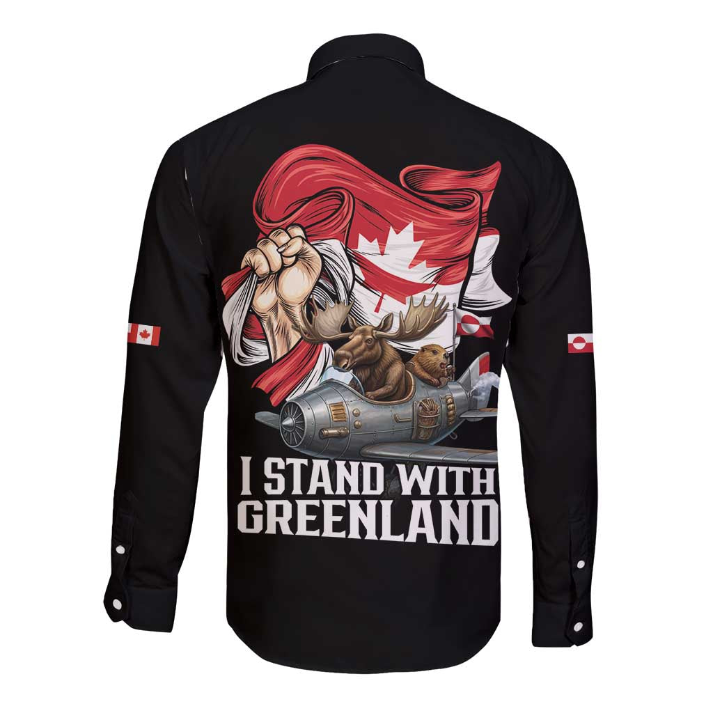 I Stand With Greenland Long Sleeve Button Shirt Canadian Greenland Flag
