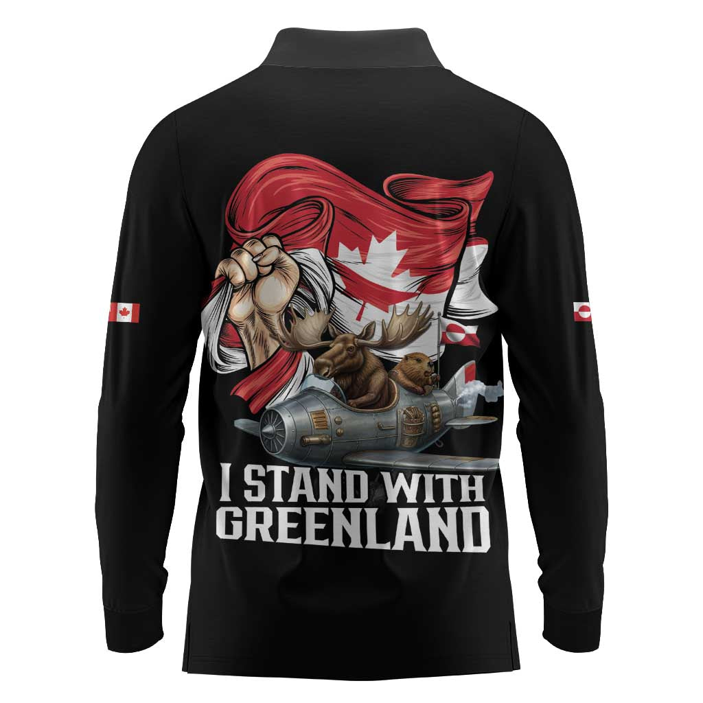 I Stand With Greenland Long Sleeve Polo Shirt Canadian Greenland Flag