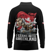 I Stand With Greenland Long Sleeve Polo Shirt Canadian Greenland Flag