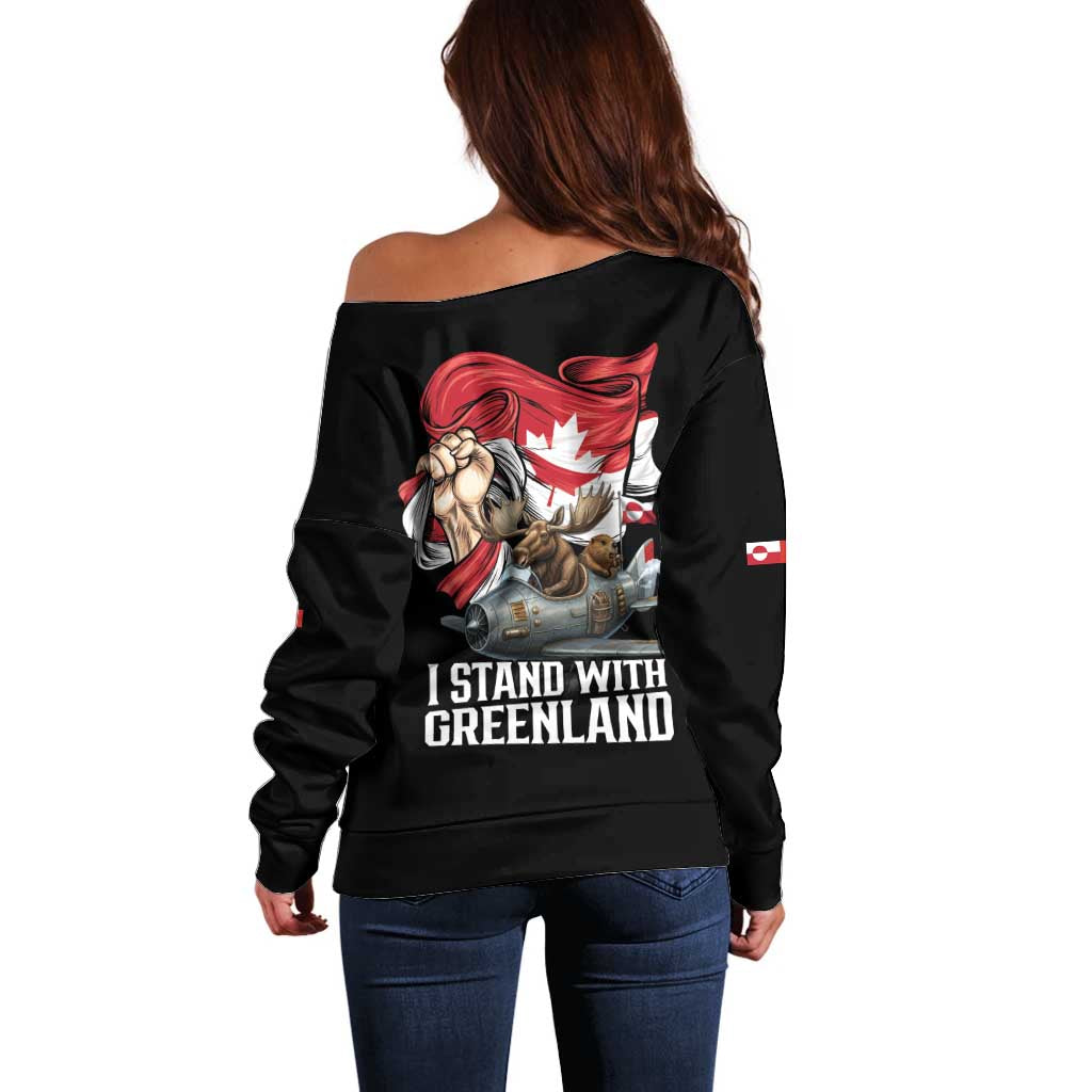 I Stand With Greenland Off Shoulder Sweater Canadian Greenland Flag