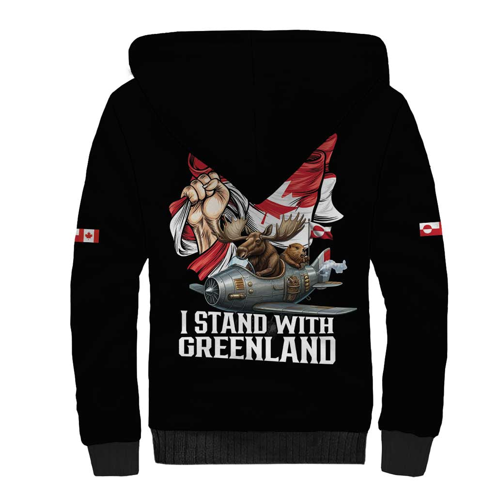 I Stand With Greenland Sherpa Hoodie Canadian Greenland Flag