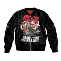 I Stand With Greenland Sleeve Zip Bomber Jacket Canadian Greenland Flag