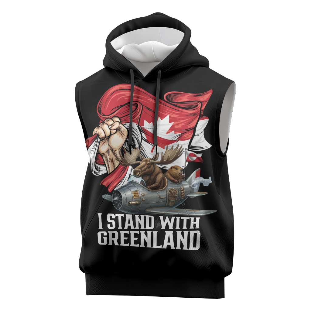 I Stand With Greenland Sleeveless Hoodie Canadian Greenland Flag