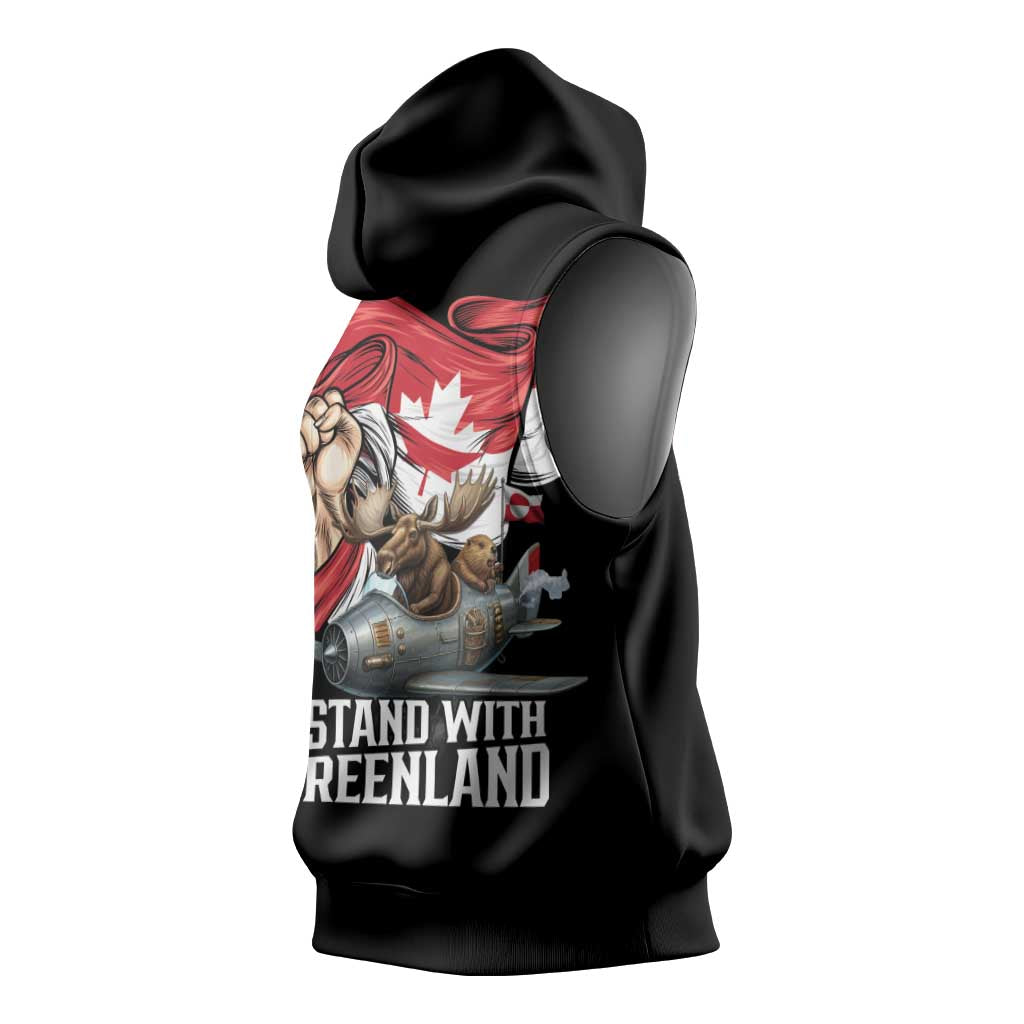 I Stand With Greenland Sleeveless Hoodie Canadian Greenland Flag