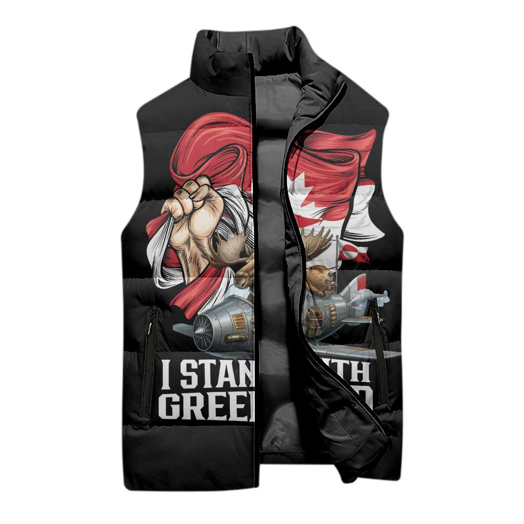 I Stand With Greenland Sleeveless Puffer Jacket Canadian Greenland Flag
