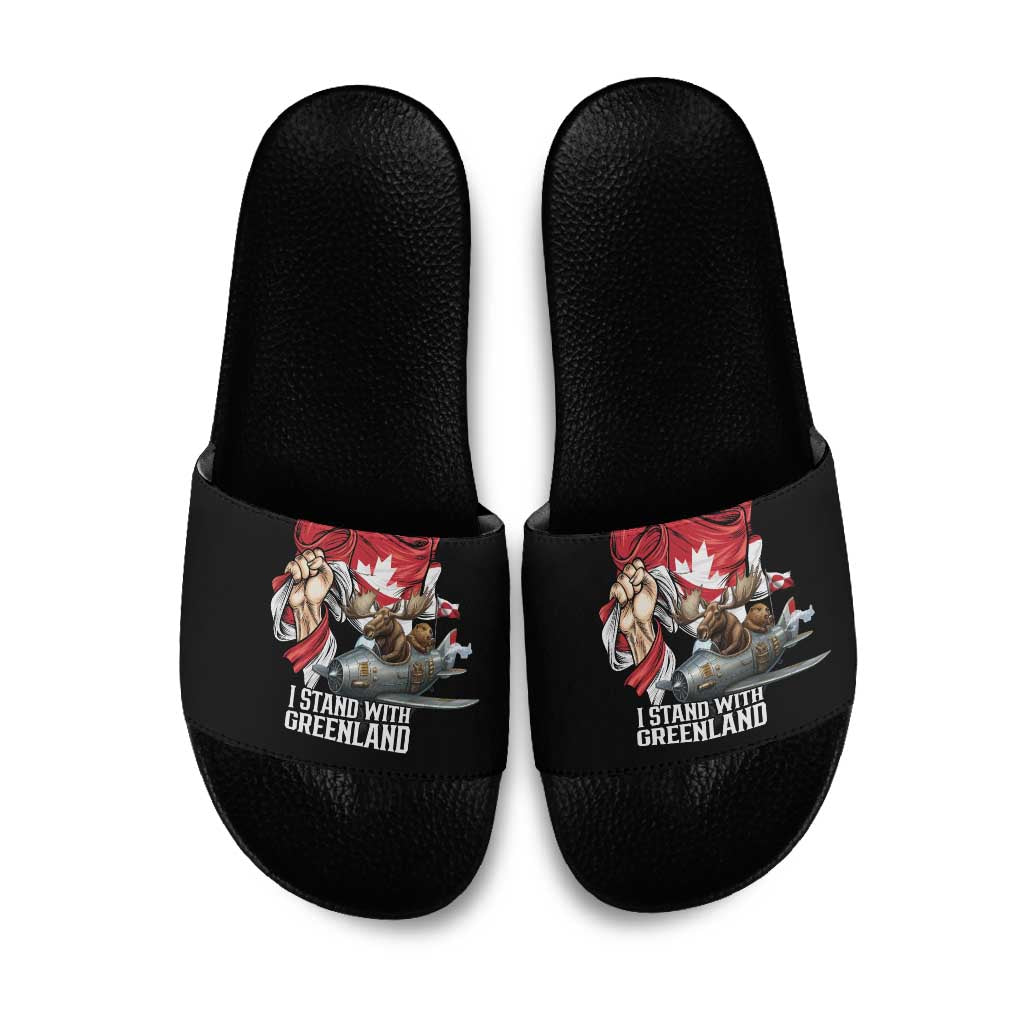 I Stand With Greenland Slide Sandals Canadian Greenland Flag