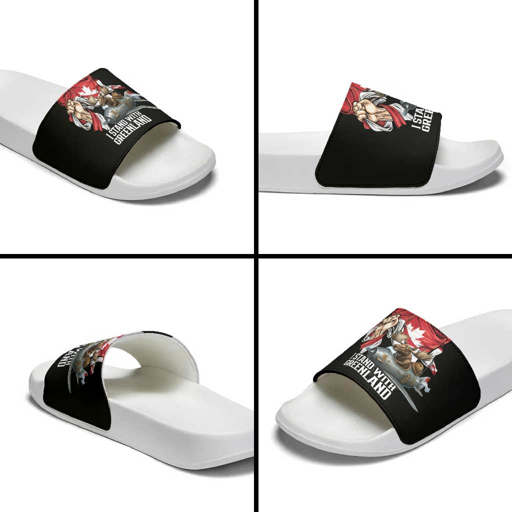 I Stand With Greenland Slide Sandals Canadian Greenland Flag