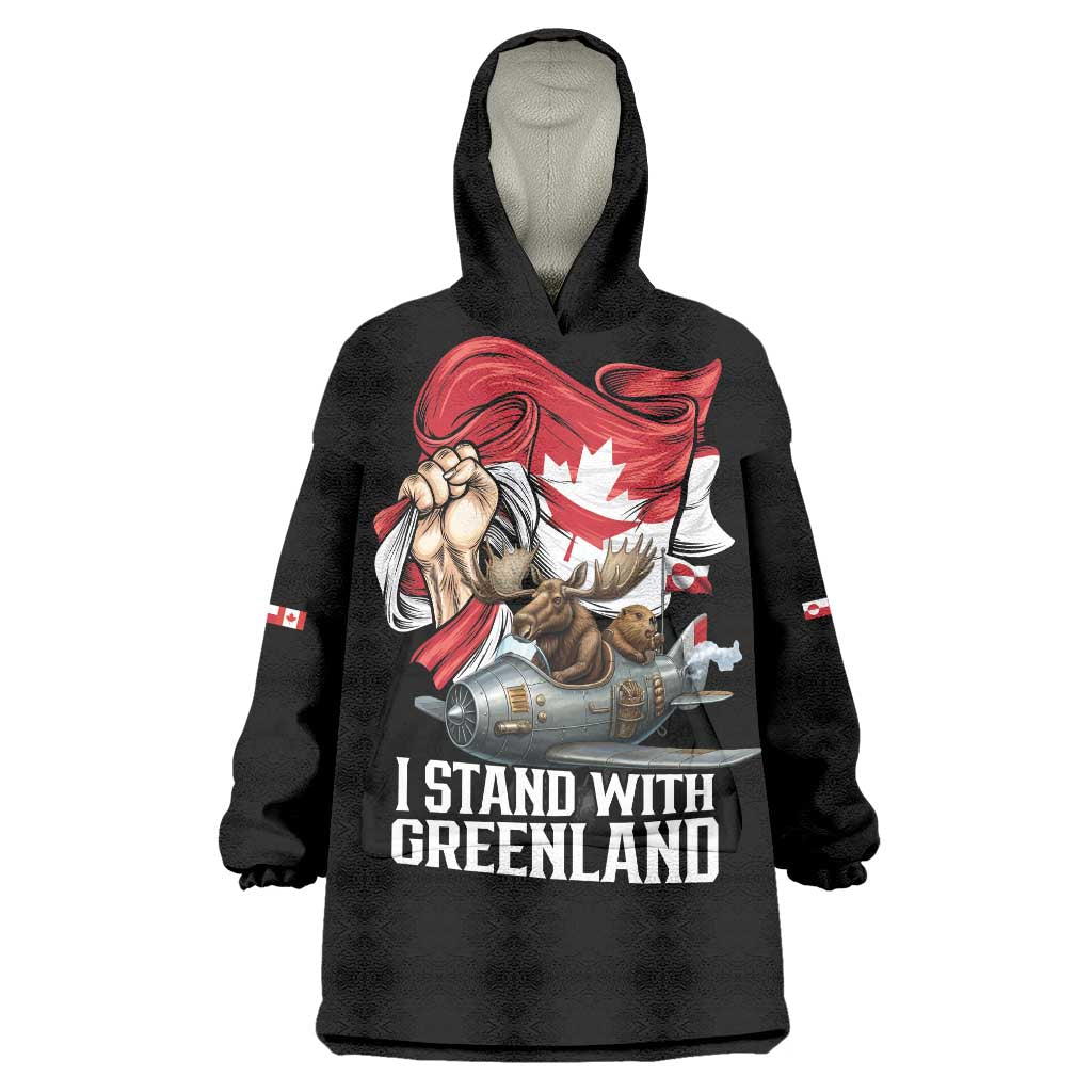 I Stand With Greenland Wearable Blanket Hoodie Canadian Greenland Flag