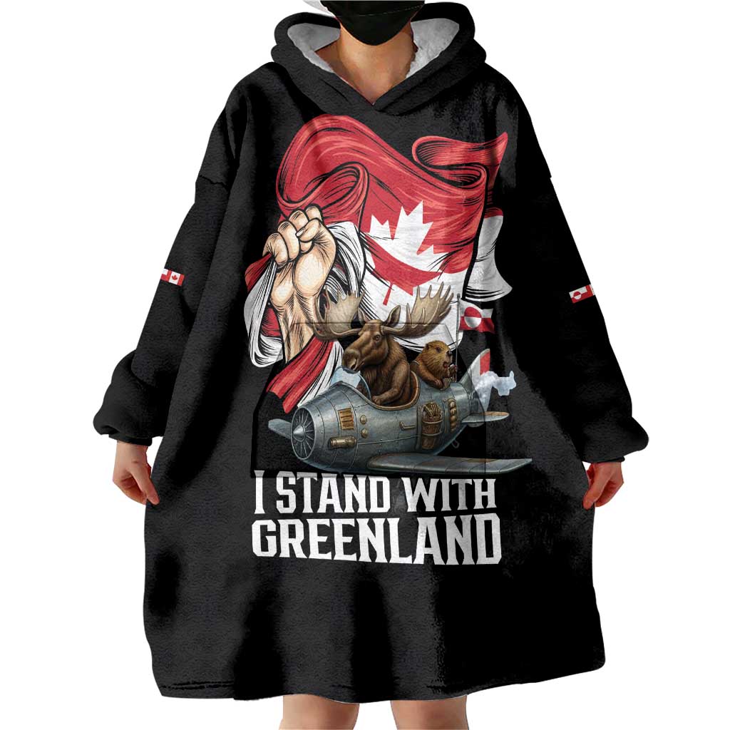 I Stand With Greenland Wearable Blanket Hoodie Canadian Greenland Flag