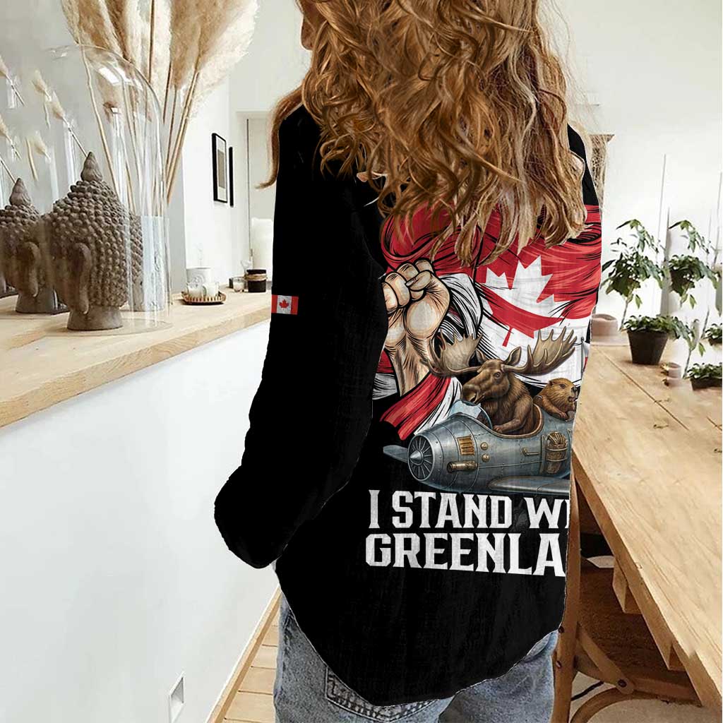I Stand With Greenland Women Casual Shirt Canadian Greenland Flag
