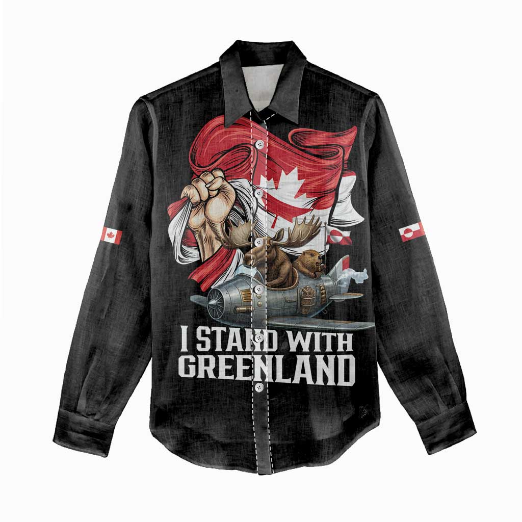 I Stand With Greenland Women Casual Shirt Canadian Greenland Flag