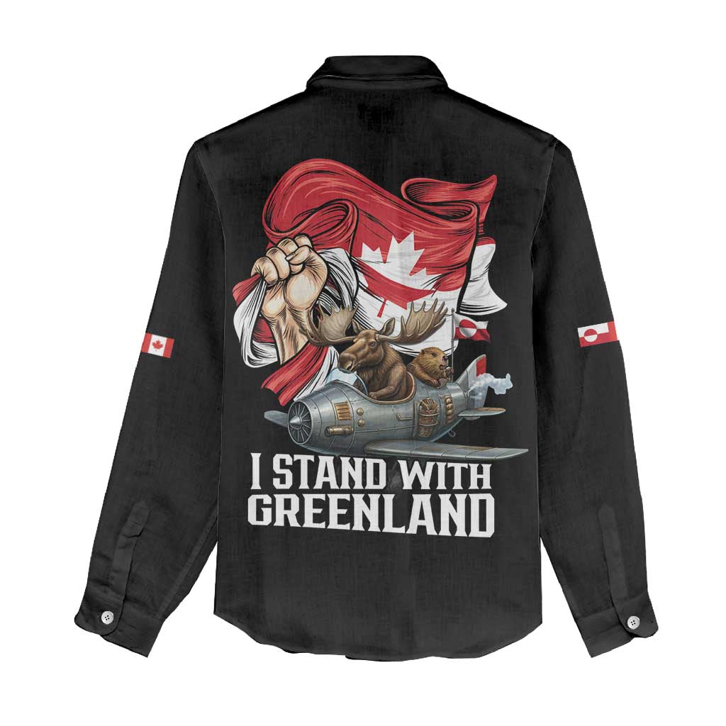 I Stand With Greenland Women Casual Shirt Canadian Greenland Flag