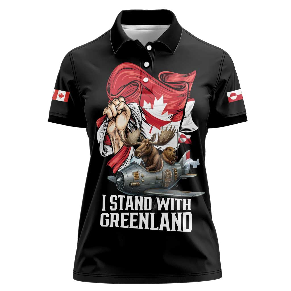 I Stand With Greenland Women Polo Shirt Canadian Greenland Flag