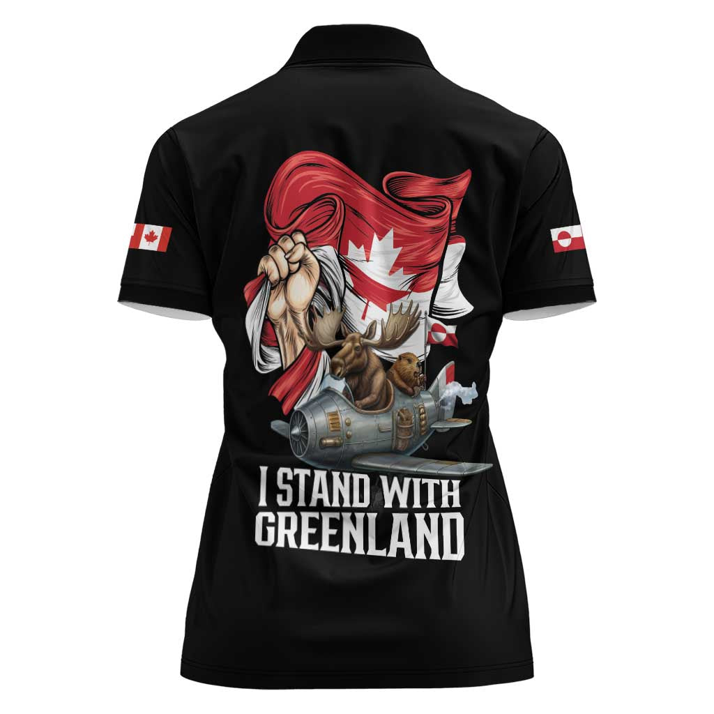 I Stand With Greenland Women Polo Shirt Canadian Greenland Flag
