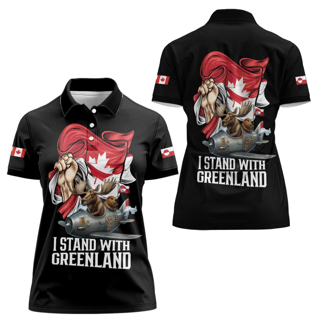 I Stand With Greenland Women Polo Shirt Canadian Greenland Flag